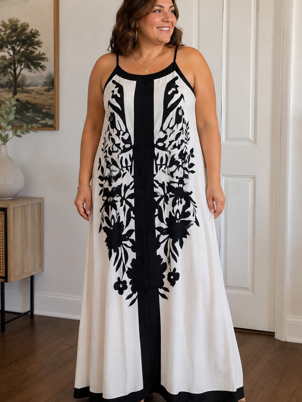 Brand New Black & White Floral Maxi Dress | Adjustable Straps | Approx. 12/14